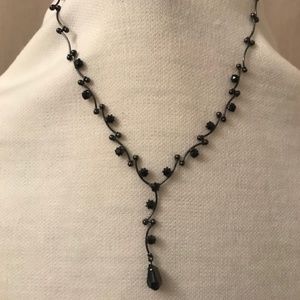 Vintage Pewter Necklace with Black Stones